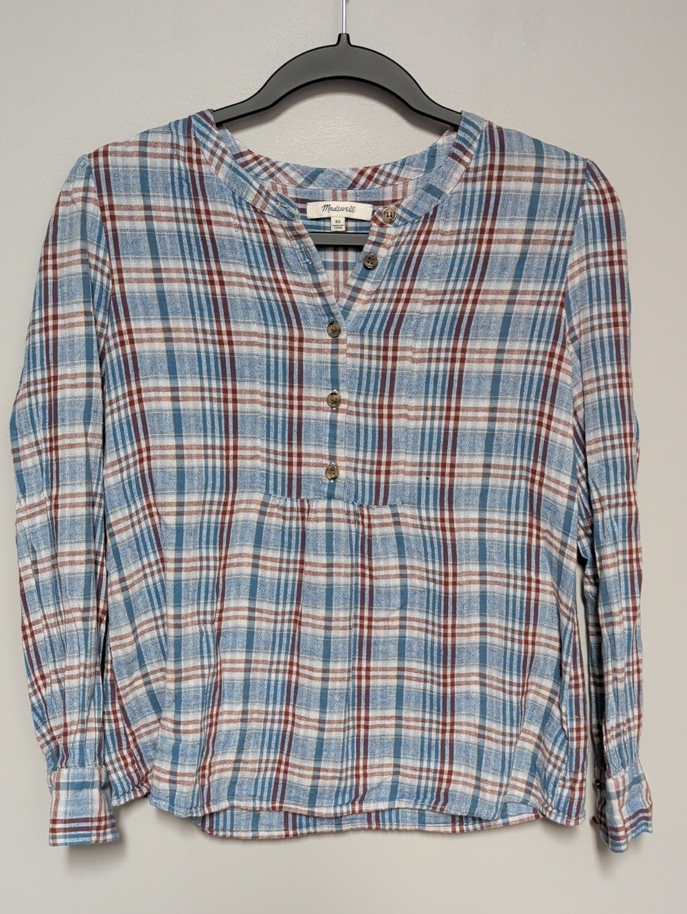 Madewell Light Blue & Brown Plaid Button-Front Shirt